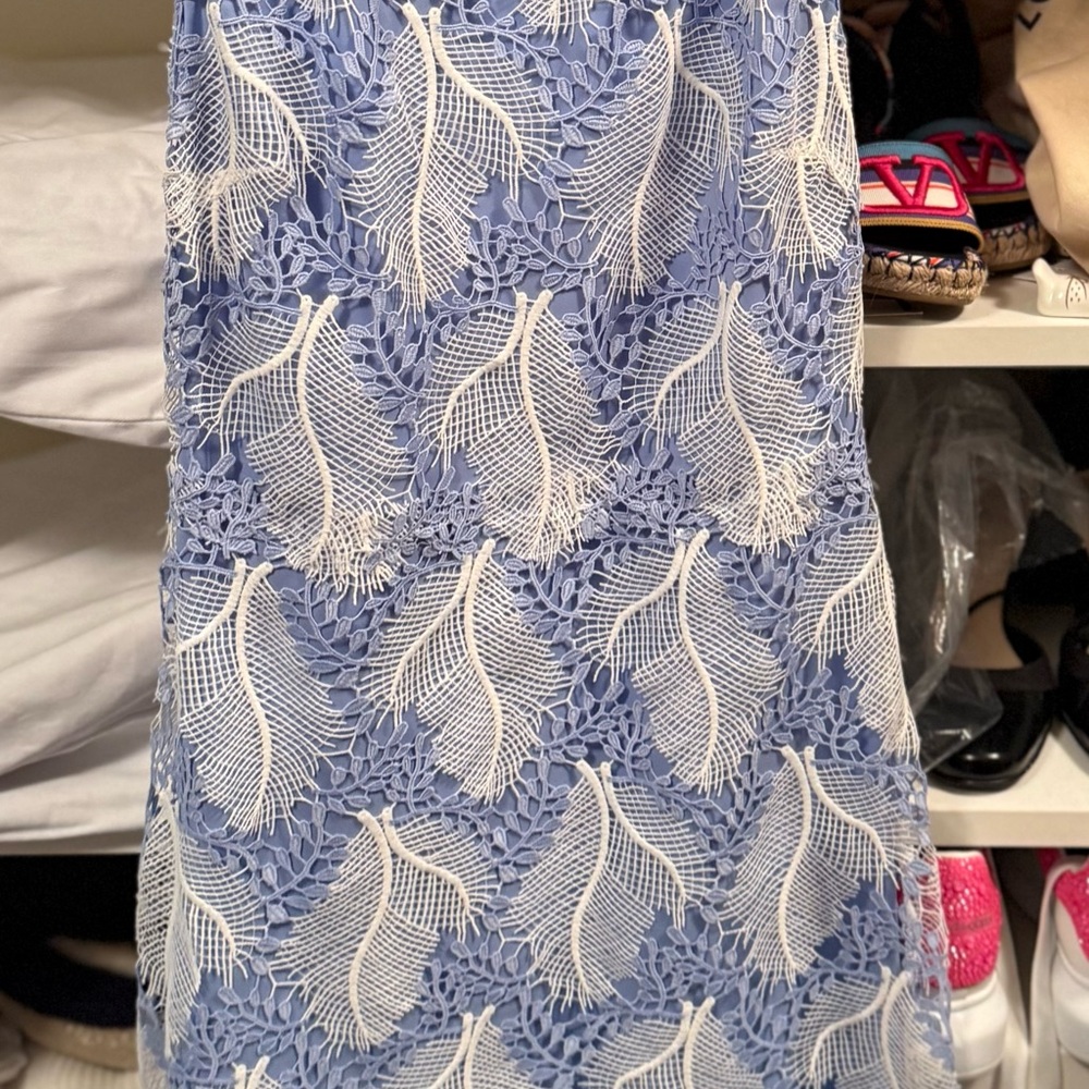 Elie Tahari Blue and White Lace Midi Dress